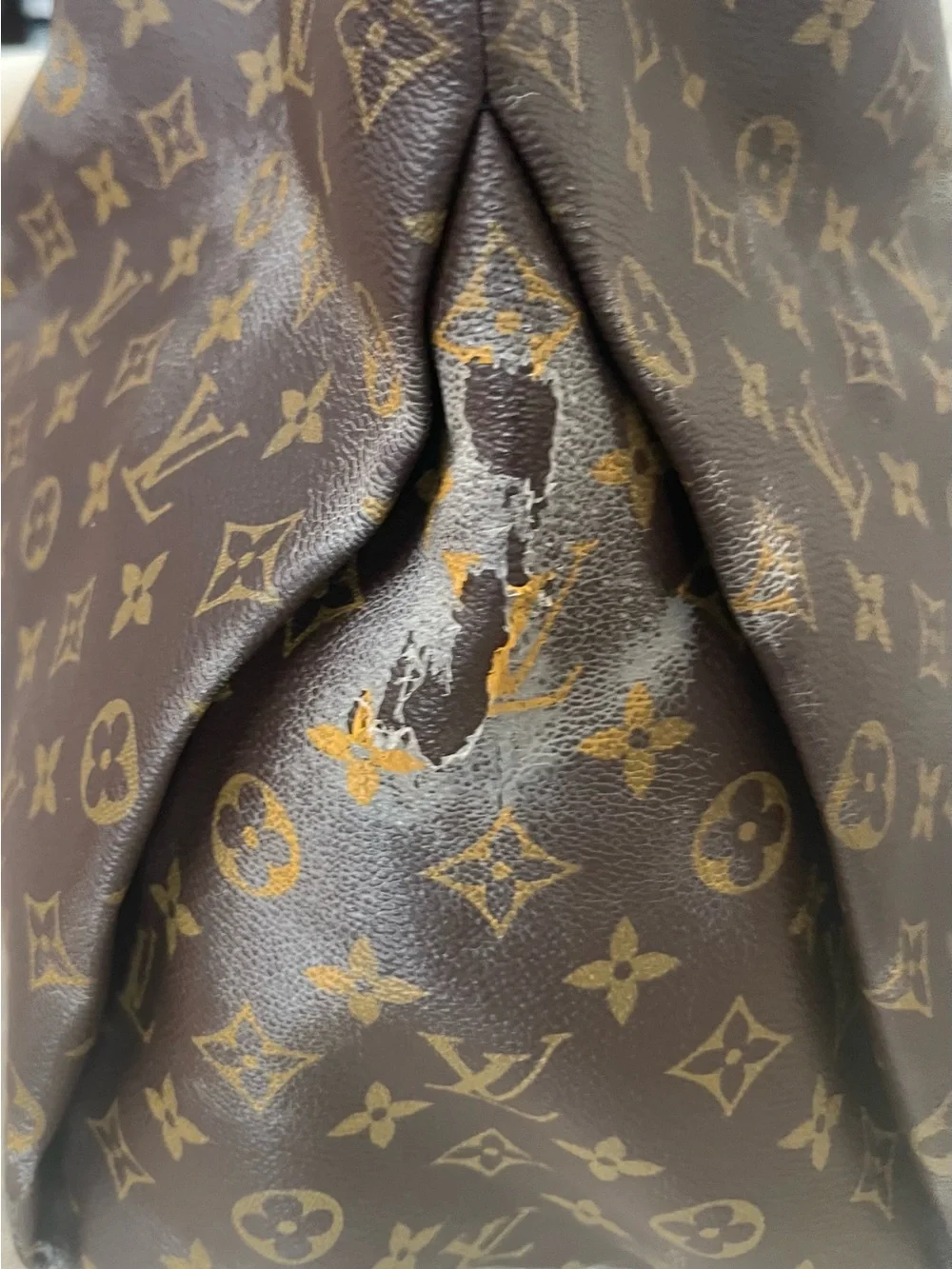Louis Vuitton Monogram Hobo Shoulder Bag in Brown and Tan with Gold Hardware